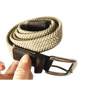Mens Beige Woven Stretch Belt Braided Belt Size M Z33